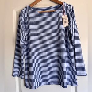 Blue & White Striped Long-Sleeve Boatneck Tee